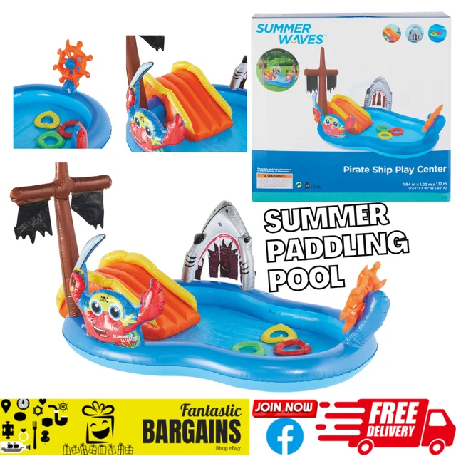 SUMMER WAVES KIDS Childrens Pirate Ship Water Play Centre Paddling Pool