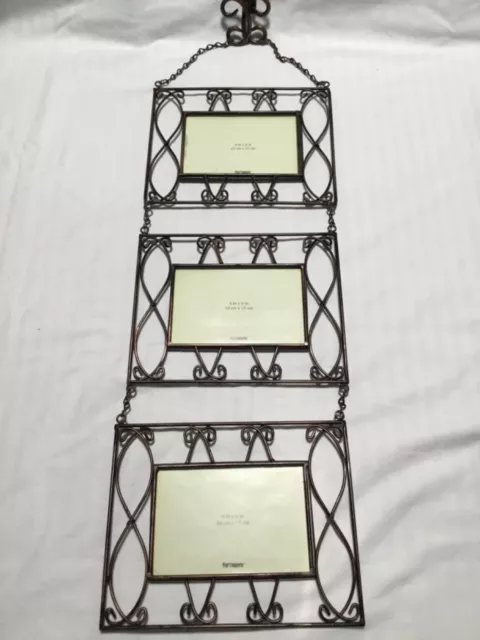 PIER 1 IMPORTS Hanging Picture Frame - Holds 3  4'X6" Photos ~ Brown Metal