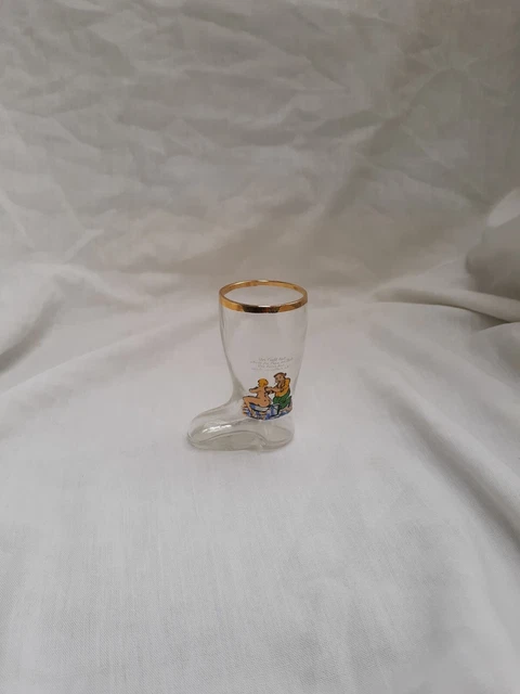 Vintage German Boot Figural Shot Glass Gold Rim Cartoon