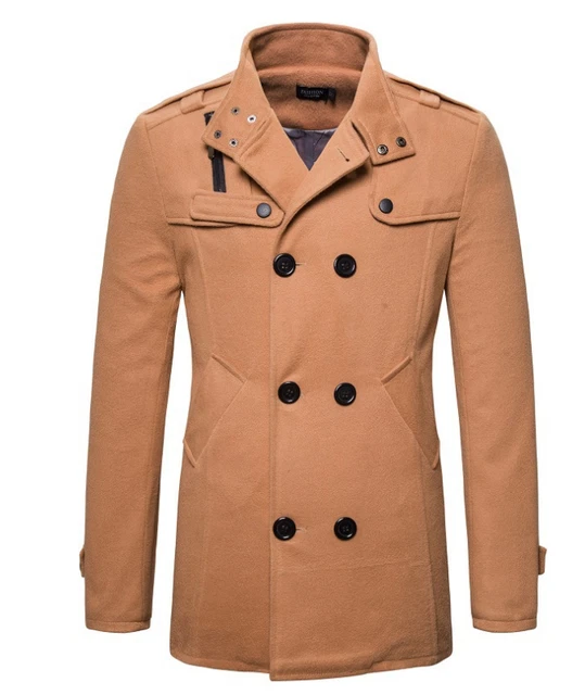 Mens Zip Double Breasted Mid-Length Jacket Overcoat Slim Formal Warm Trench Coat
