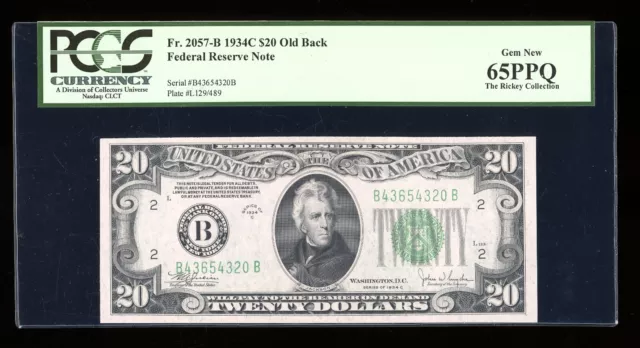 DBR 1934-C $20 FRN New York Old Back Fr. 2057-Bob PCGS 65 PPQ Serial B43654320B