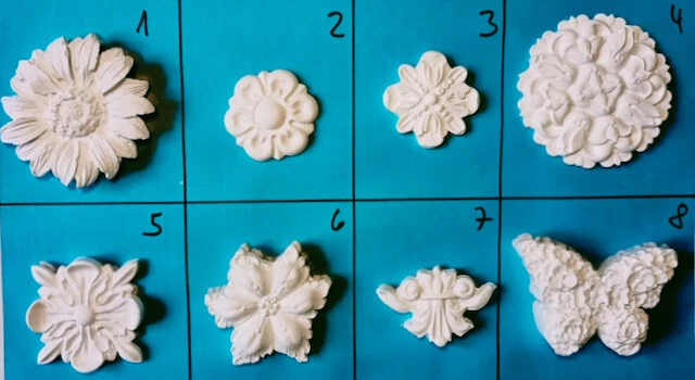 Dekor Elemente Basteln Blume Schmetterling Gips bemalen anmalen ankleben