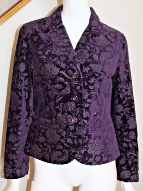 Vintage Talbots Women's Purple Velvet Blazer Jacket Floral Pockets - Size 6