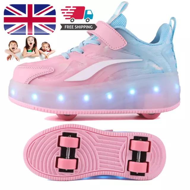 Kids Boys Girls LED Wheel Trainers Skates Shoes Flash Roller Skate Sneakers Size