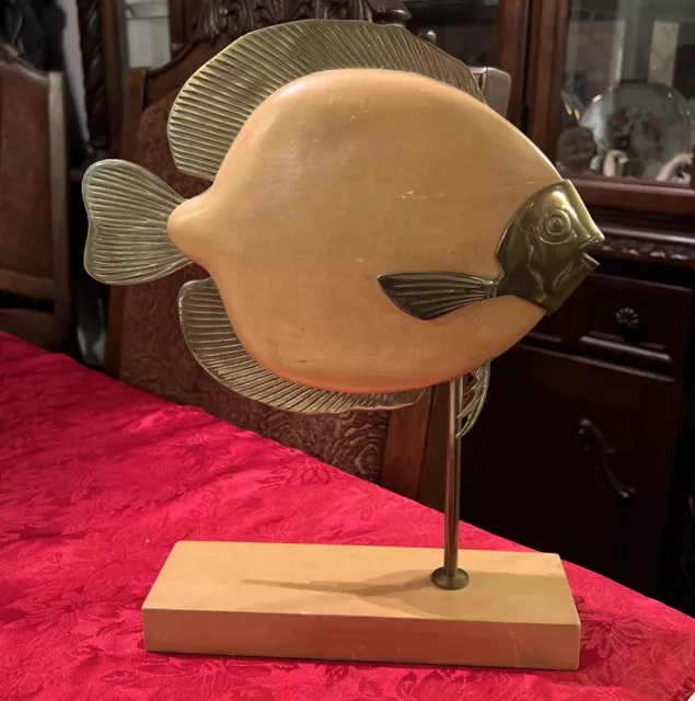 Frederick Cooper Brass and Wood Fish Sculpture Beautiful MCM Decor Rare Vintage