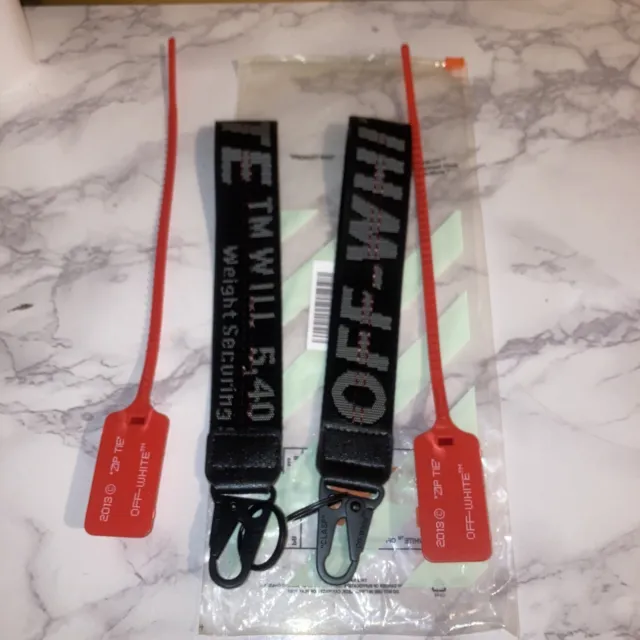 Off White Industrial Key Chain/ Lanyard With Zip Ties and Bag 2 Pack