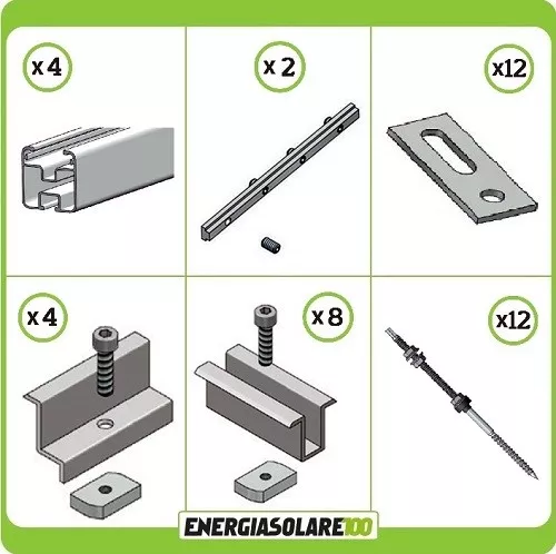 Kit de fixation 5 panneaux solaires toit vis à bois épaisseur 35mm