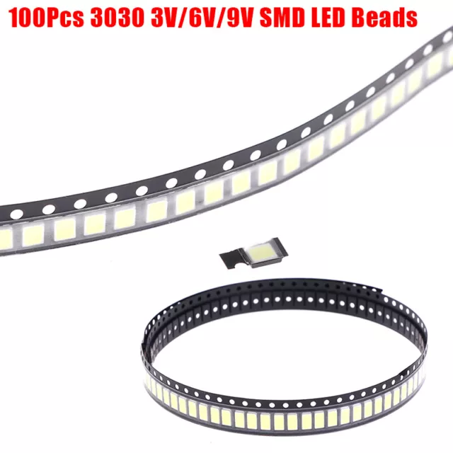 100Pcs 3030 SMD LED Beads 1W 3V/6V/9V Cold White Light For TV LED Dio W0A_tu
