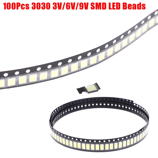 100Pcs 3030 SMD LED Beads 1W 3V/6V/9V Cold White Light For TV LED Dio W0A~mj