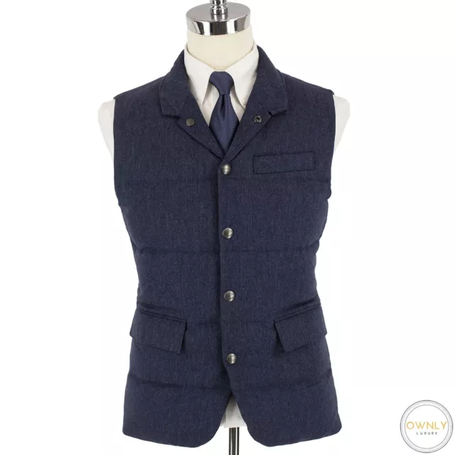 NWT CURRENT Ralph Lauren Purple Label Blue Wool H-Bone Suede Trim Padded Vest M