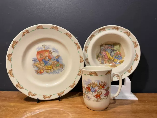 Royal Doulton Bunnykins Child's 3 Piece Set Plate Bowl Mug 1988 Fine Bone China