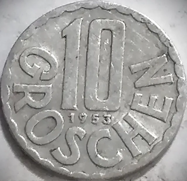 1953 Austria 10 Groschen Aluminum Coin AU