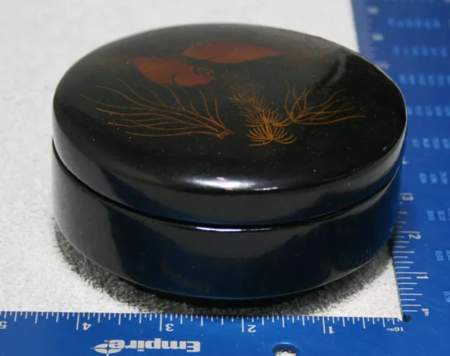 Black Lacquer Base with Koi Fish on the Top, Gold Accents Trinket Box