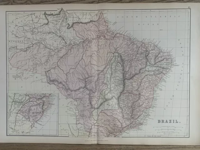 1884 Brazil Original Antique Colour Map by Edward Weller
