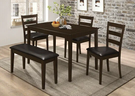 5-Piece Dining Dinette Set With Bench Cappuccino And Dark Brown