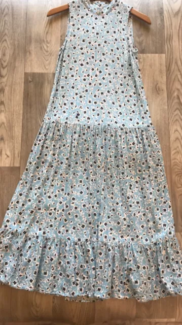 Topshop Ladies Sleeveless Floral Midi Dress Size 4, blue mix, immaculate￼