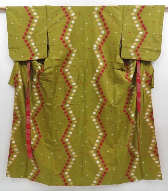 3506T01z630 Vintage Japanese Kimono Silk MEISEN KOMON Kasuri