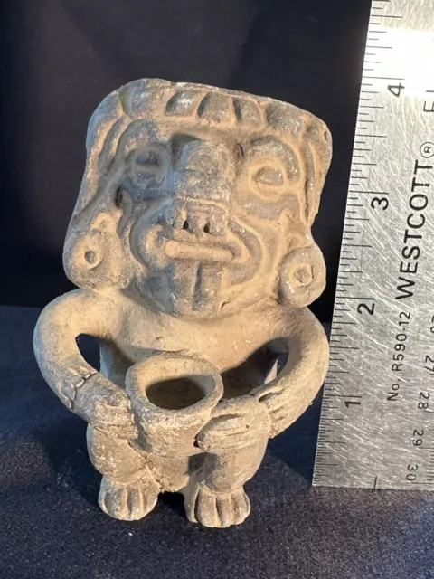 Pre-Columbian Mayan Pottery Deity Figure Urn Artifact