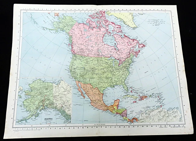 1945 WW2 Map of North America political USA Canada Alaska World War 2 Geography