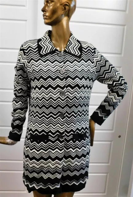 Missoni Target Black White Zig Zag Knit Long Sweater Coat sz M
