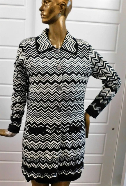 Missoni Target Black White Zig Zag Knit Long Sweater Coat sz M Missoni Target Black White Zig Zag Knit Long Sweater Coat sz M