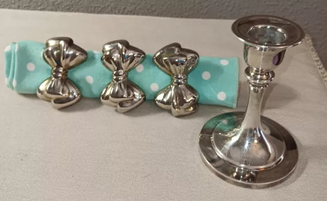 SILVER PLATE LOT napkin rings and Oneida candlestick $12.00 - PicClick