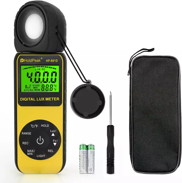 HOLDPEAK 881D Illuminance Light Meter, Digital Lux Foot Candles Meter 0.1~400,00