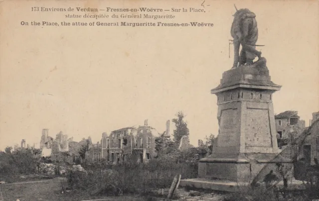 Carte ancienne GUERRE 14-18 WW1 VERDUN FRESNES-EN-WOEVRE statue géné margueritte