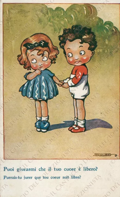1924 Bambini innamorati Puoi giurarmi che il tuo cuore è libero Cartolina