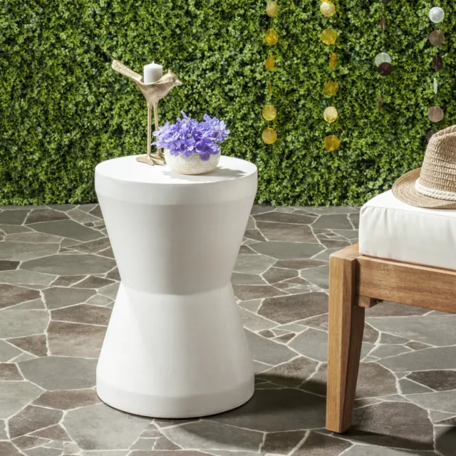 SAFAVIEH Outdoor Collection Torre Concrete Accent Stool | Ivory |
