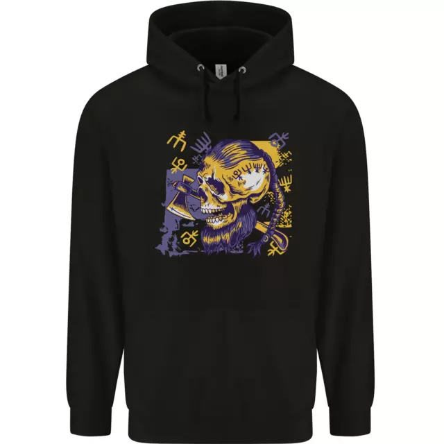 Viking Symbols Skull Mens 80% Cotton Hoodie