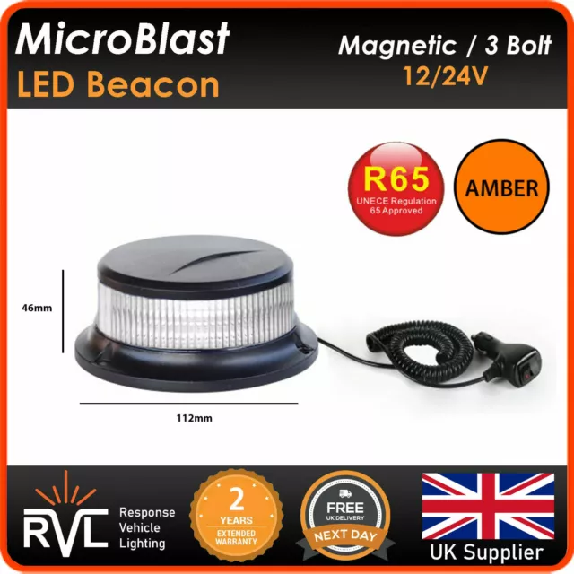 R65 MICRO MAGNETIC AMBER LED BEACON Flashing Warning Strobe light bar 12/24v