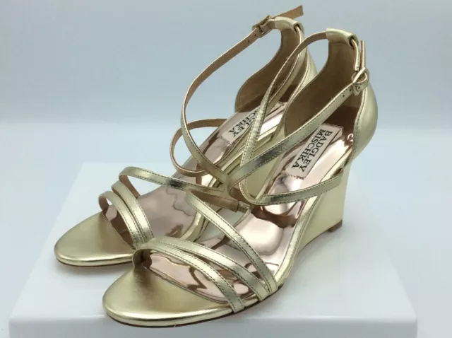 Badgley Mischka Womens Bonanza Wedge Sandal Platino Glitter 5.5 M