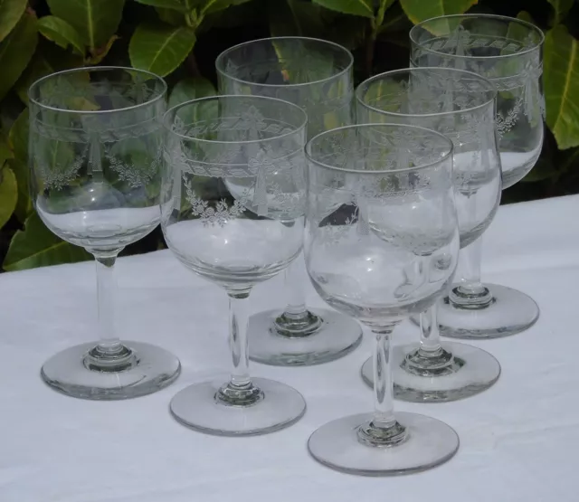 Meisenthal - Service de 6 verres à eau en verre, modèle Pasteur, gravure Empire.