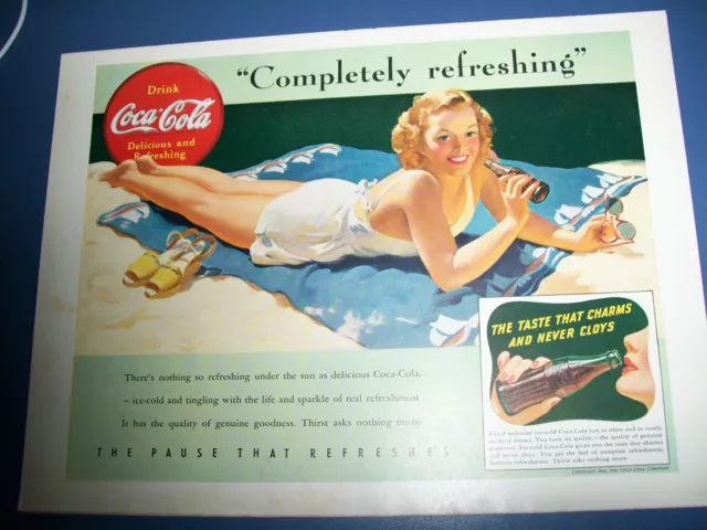 1941 Coke Coca-Cola large-mag ad- beach, pin-up -"Completely refreshing"
