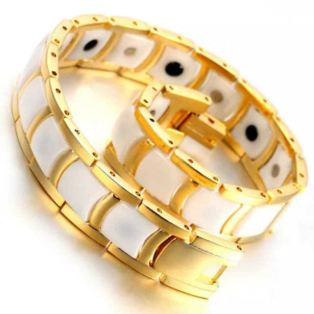 Gold Tungsten Carbide White Ceramic Energy Bracelet Medical Magnets Arthritis