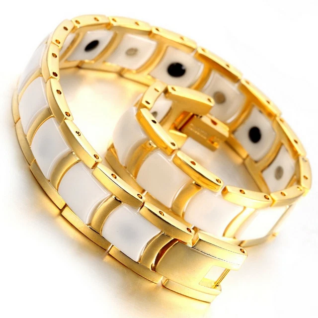 Gold Tungsten Carbide White Ceramic Energy Bracelet Medical Magnets Arthritis Gold Tungsten Carbide White Ceramic Energy Bracelet Medical Magnets Arthritis