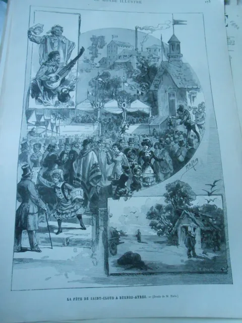 1883 engraving - The Feast of Saint Cloud in Buenos Ayres