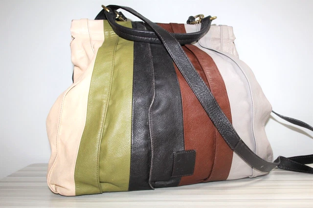 BETTY JACKSON leather patchwork tote / Gladstone bag with detachable strap