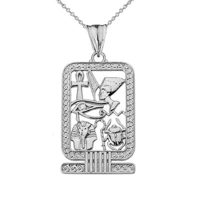 Solid 14k White Gold Ancient Egyptian Cartouche Pendant Necklace