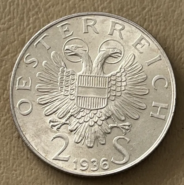 Austria 1936 2 Shillings Silver High Grade Very Nice Condition L87