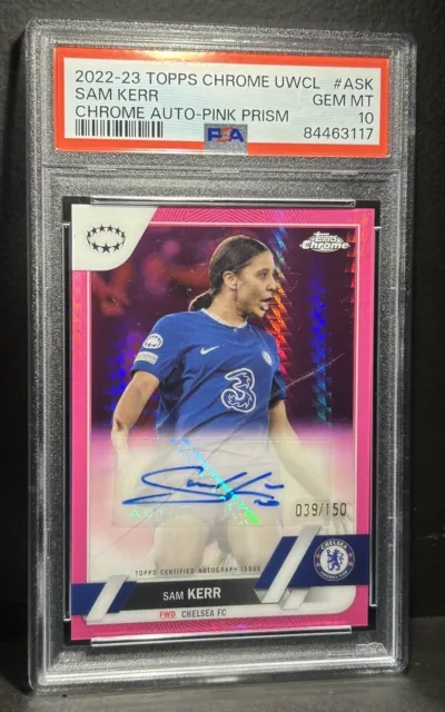 2022-23 Topps Chrome UEFA Womens Sam Kerr Pink Prism Refractor Auto #/150 PSA 10