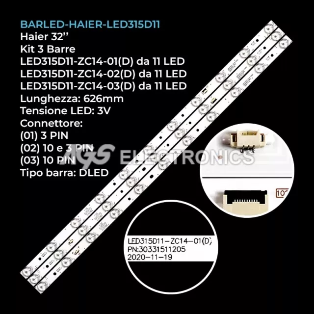 Kit 3 Barre Strip Led Tv Haier Led315D11-Zc14-01 Le32C800C Lk315T3Hb94 Lm315Tat0