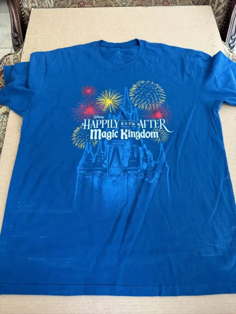 Disney Parks Authentic Happily Ever After Magic Kingdom Mens Blue Shirt Size XL