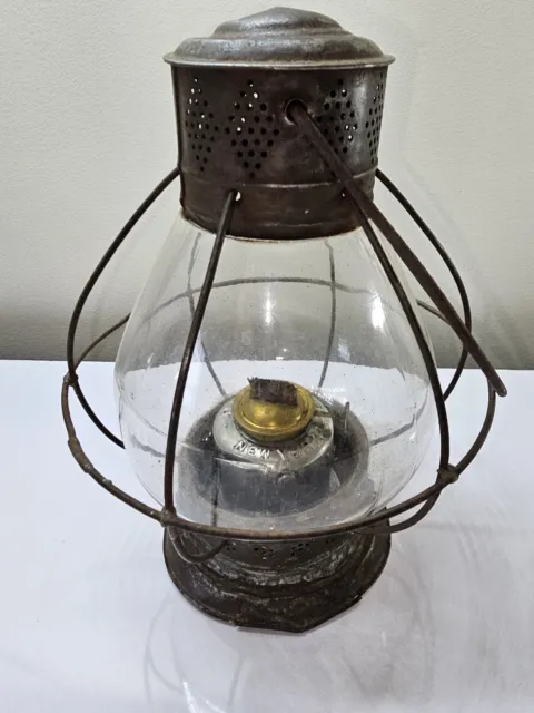 RARE Antique Tin Lantern 19th Century  Clear Globe/ Dietz N.Y. Burner/Honeycomb