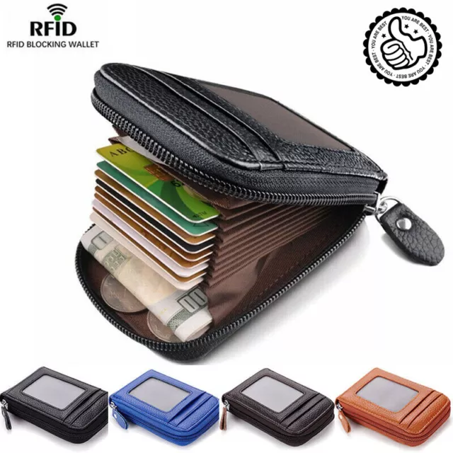 Men's Wallet Real Leather Credit Card Holder RFID Blocking Zipper Thin Pocket hi