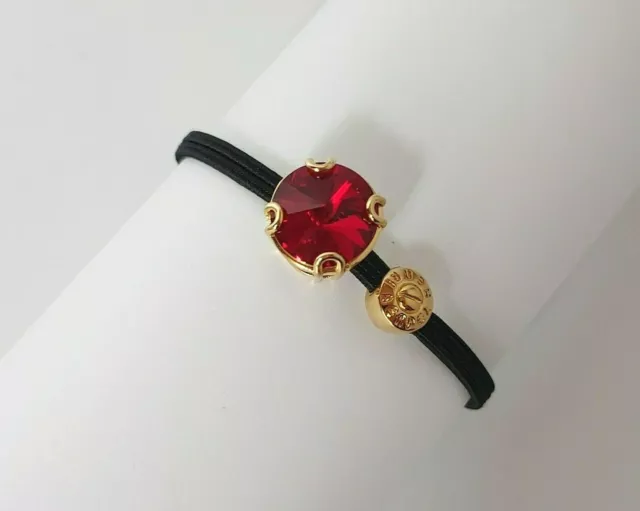 Bendel Henri Stretch Bangle Bracelet Slide Red Crystal Glass Gold Tone SIGNED