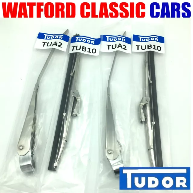 Genuine Tudor 10" MGB Roadster Stainless Steel / Chrome Wiper Arm and Blade Set