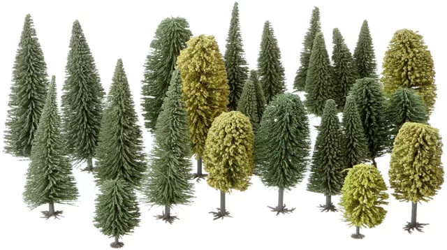 NOCH - Lotto di 25 alberi 10 caducifoglie e 15 abeti alti da 5 a 14 cm -  - N...