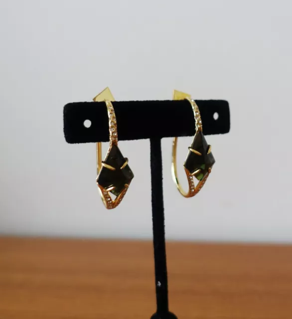 Alexis Bittar Gold Green Kite Open Orbiting Hoop Earrings. New